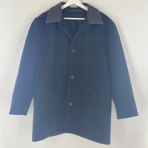 VTG RARE Swanndri Merino Wool Leather Long Over Coat Jacket Black New Zealand L